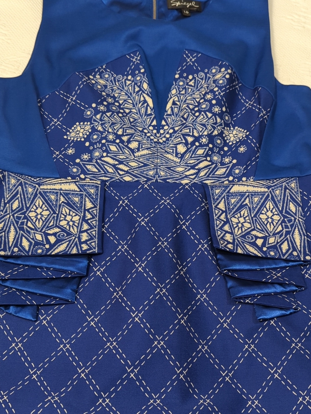 Spiegel Royal Blue Geometric Sleeveless Sheath Dress Size 16 - Picture 3 of 12